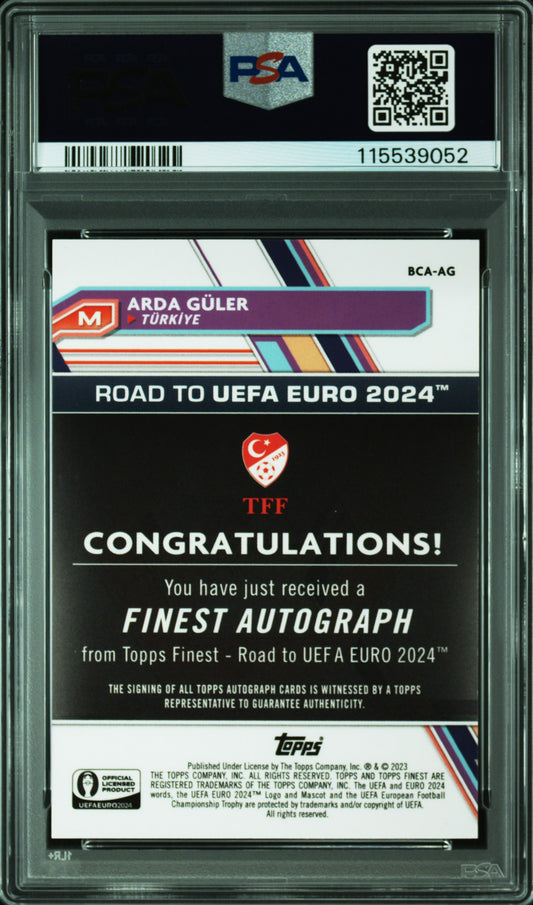 2023-24 Topps Finest UEFA Euro 24 National Debut Auto Blue Arda Güler 71/150 PSA 9 Turkey