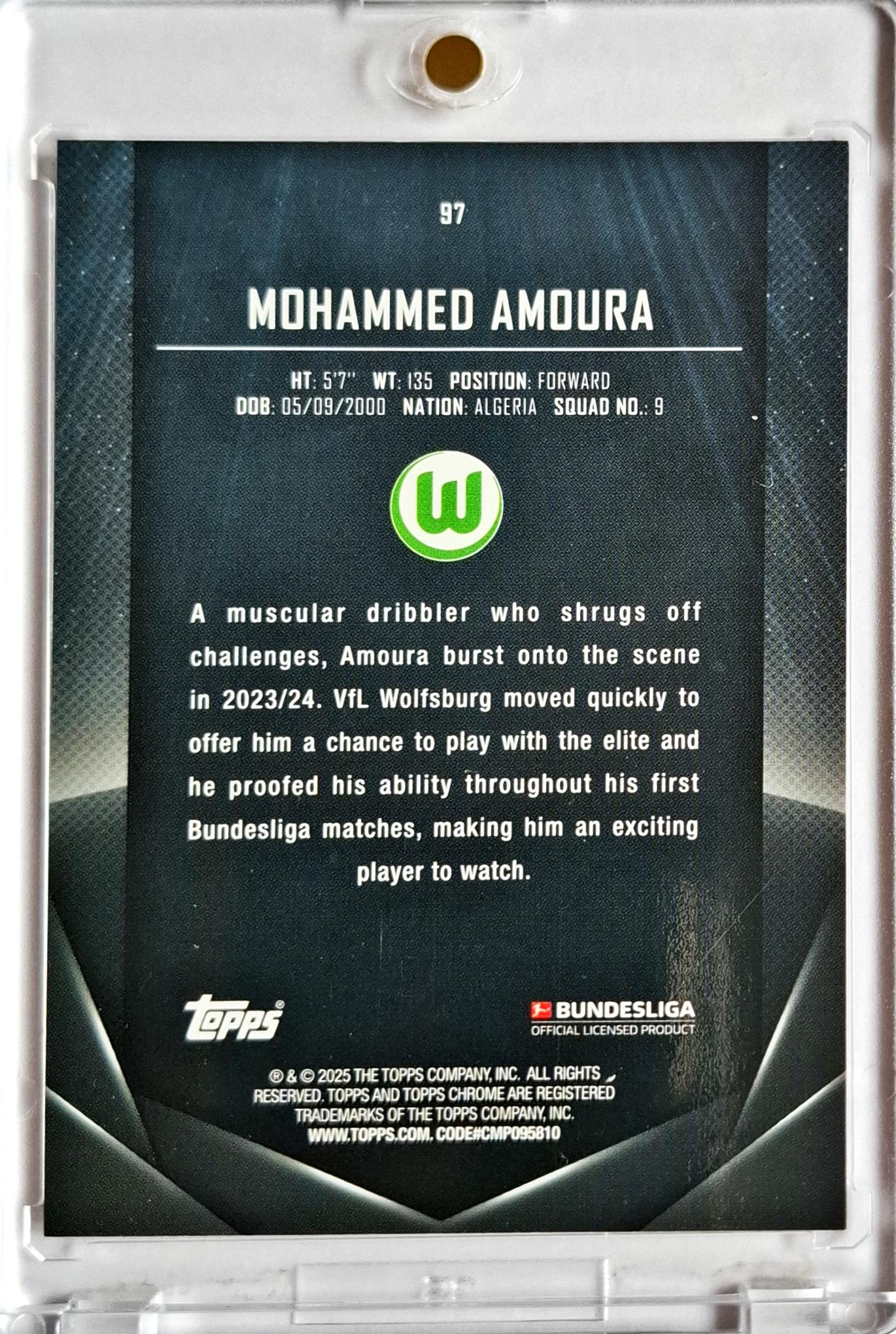 2024-25 Topps Midnight Bundesliga Mohammed Amoura /12 RC Rookie SP