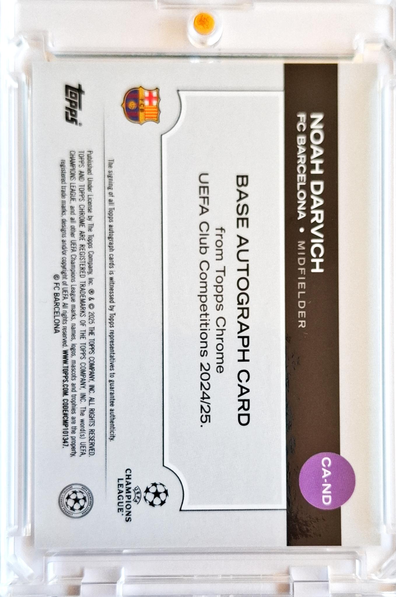 2024-25 Topps Chrome UCC Aqua Noah Darvich Auto RC Rookie /199 FC Barcelona