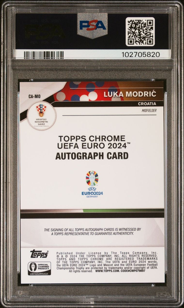 2024 Topps Chrome Uefa Euro Autograph Gold Refractor Luka Modric Auto 13/50 PSA 10 Kroatien