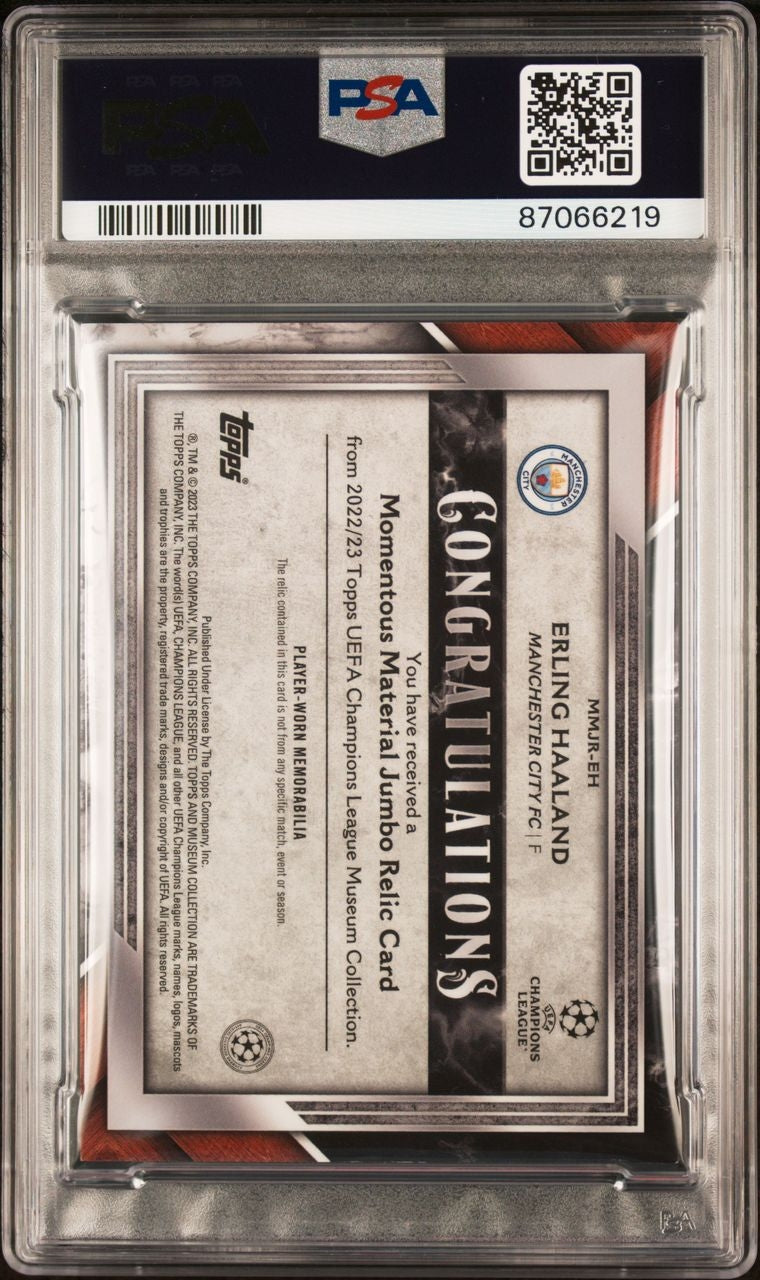 2022-23 Topps Museum UCL Momentous Material Ruby Erling Haaland Patch 05/25 PSA 9 Manchester City