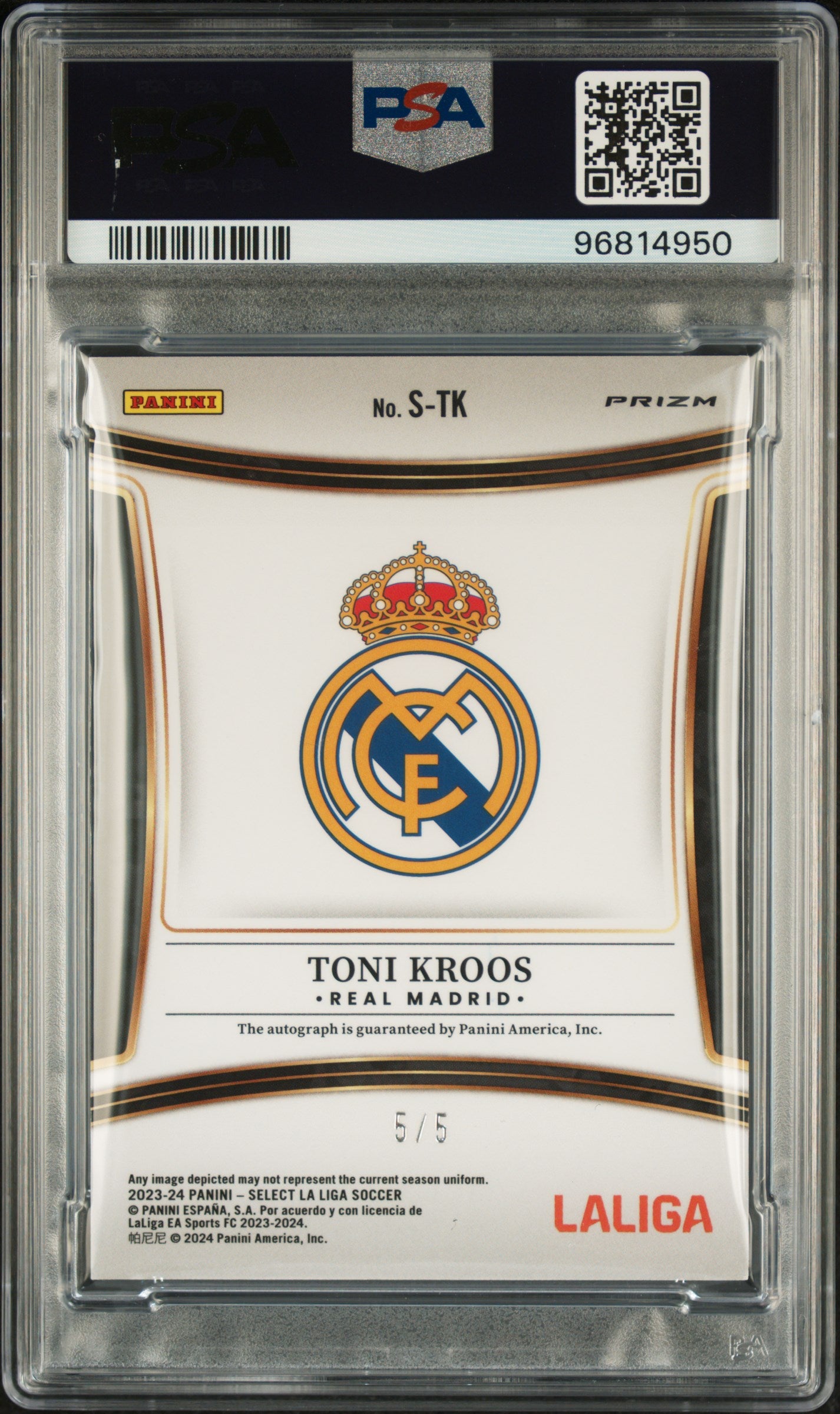 2023-24 Panini Select La Liga Signature Auto Green Toni Kroos 5/5 PSA 9 Real Madrid