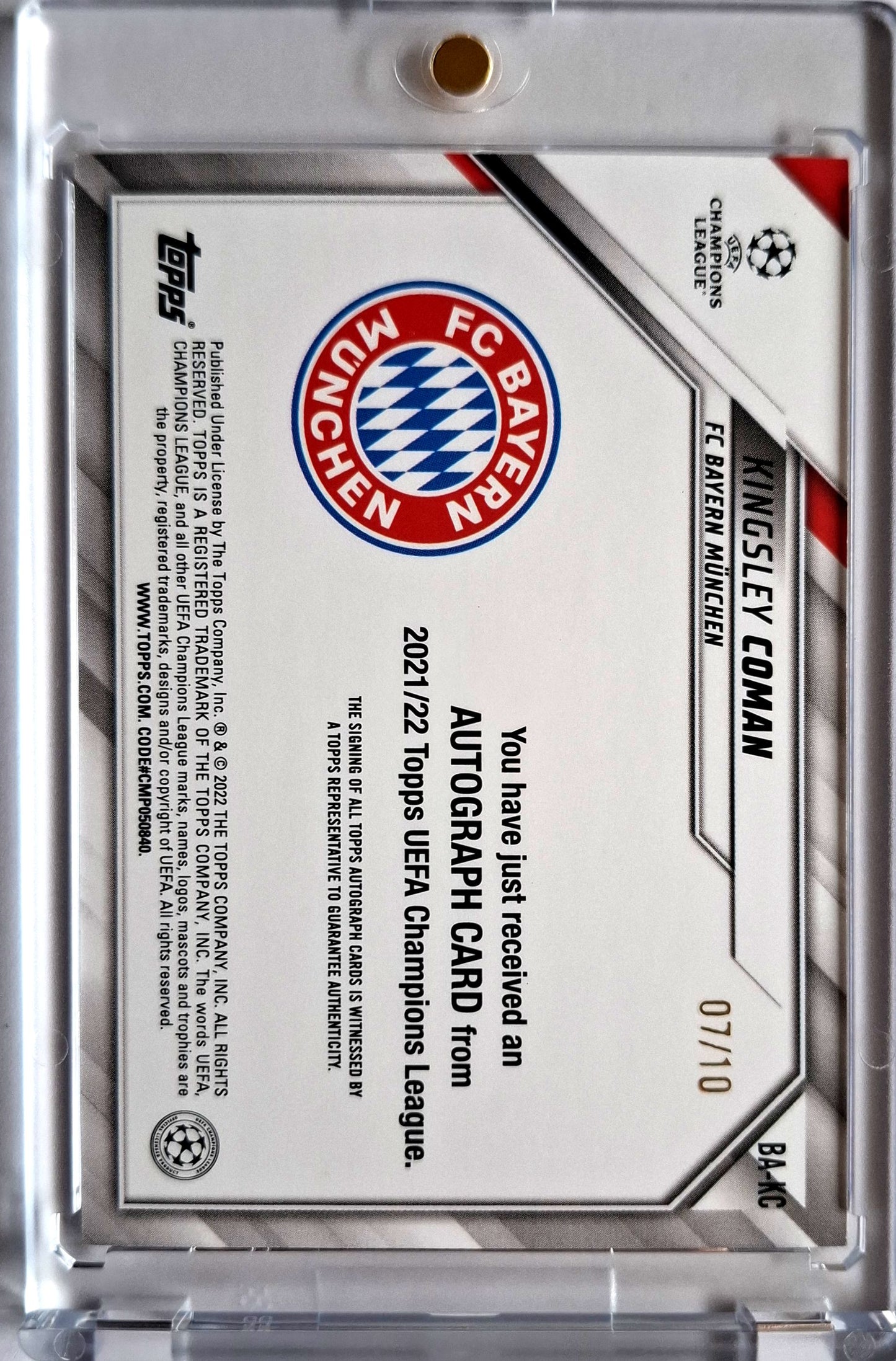 2021-22 Topps UCL Kingsley Coman Auto 07/10 FC Bayern München