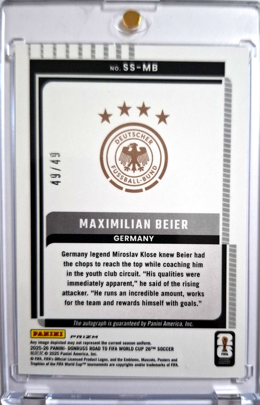 2025-26 Panini Donruss Road to Fifa World Cup 26 Signature Series Purple Maximilian Beier Auto 49/49 Deutschland