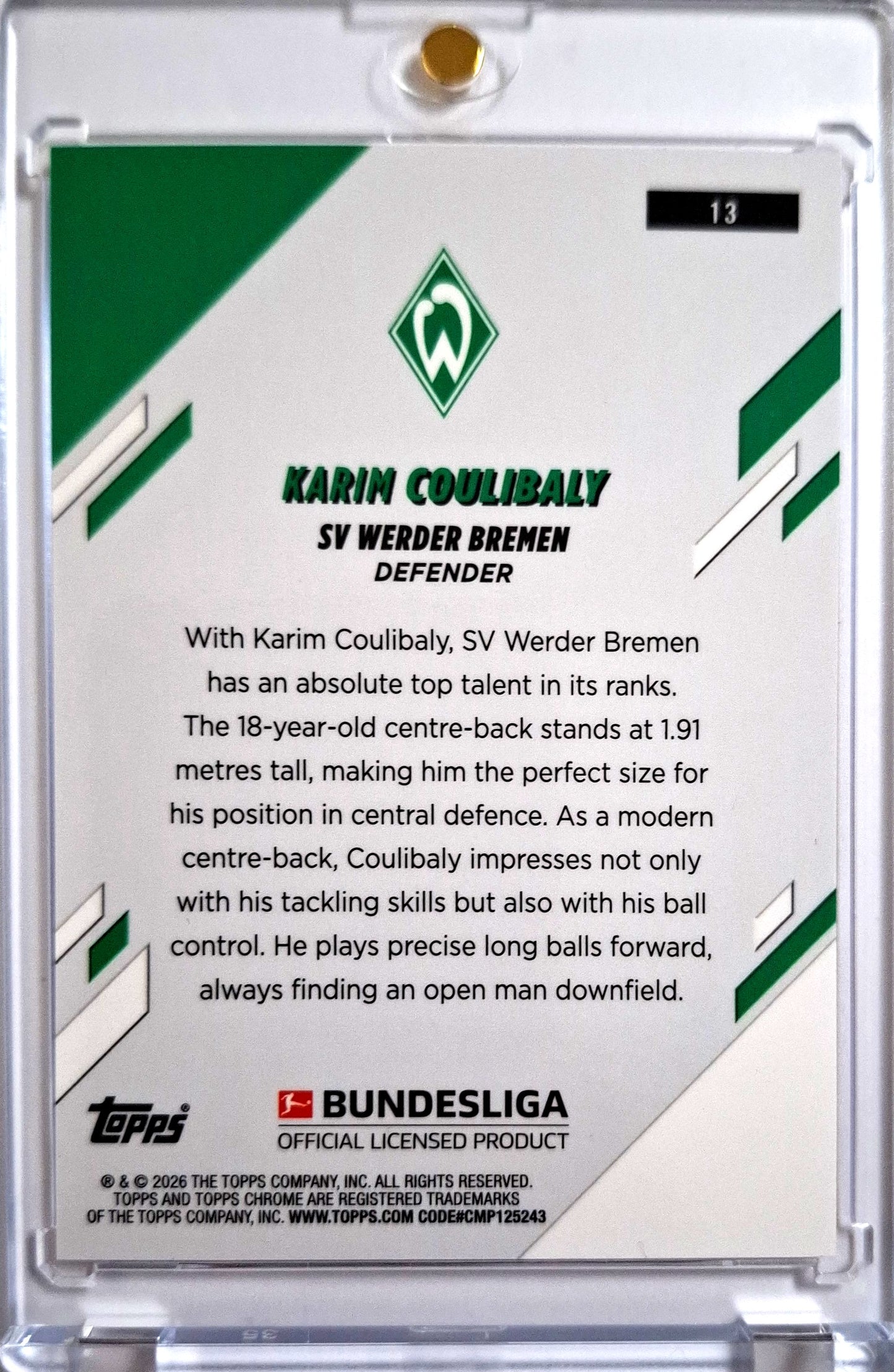 2025-26 Topps Chrome Bundesliga Orange Karim Coulibaly RC Rookie 10/25 Werder Bremen