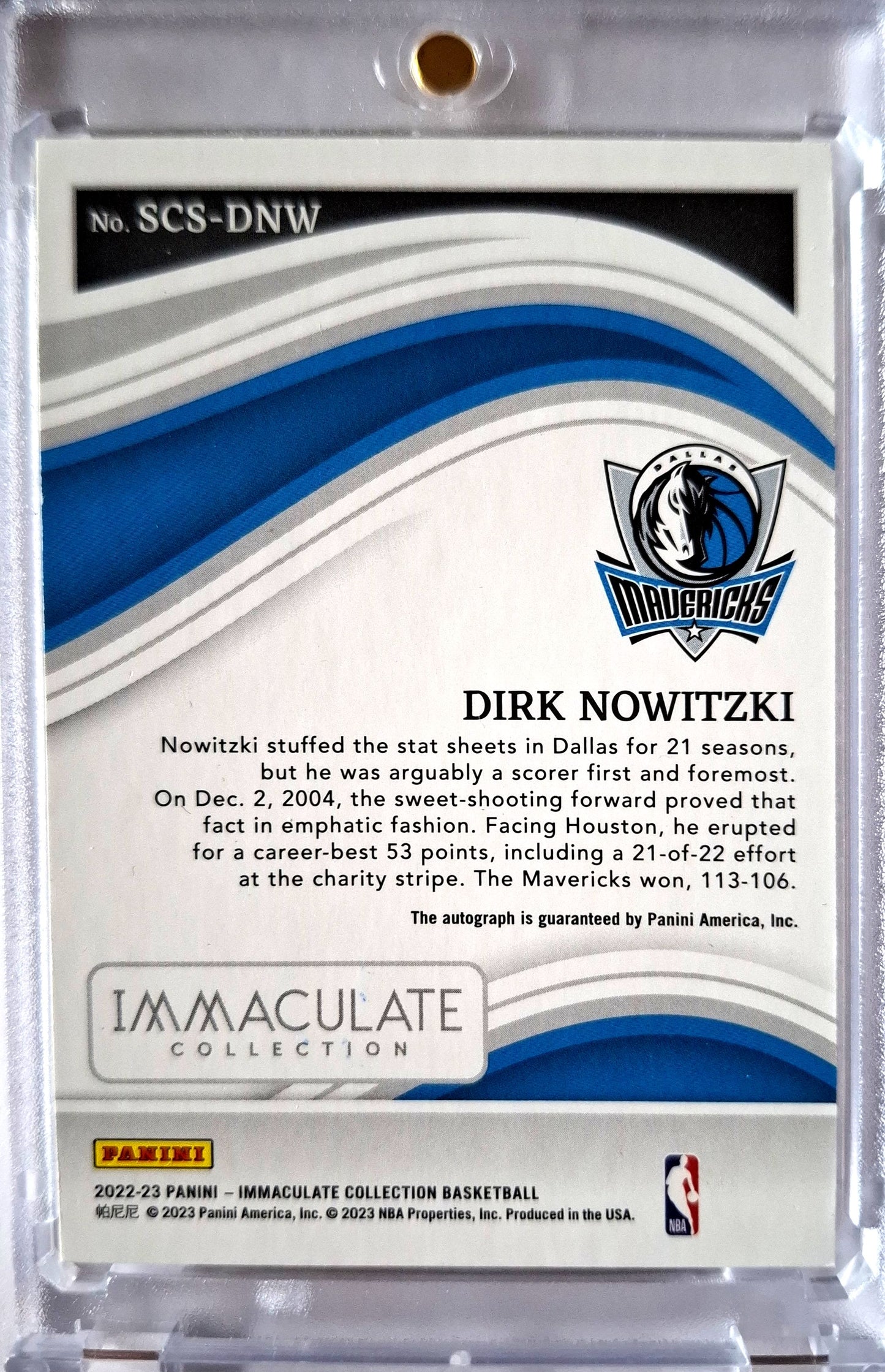 2022-23 Panini Immaculate Scorers Club Dirk Nowitzki Auto 04/25 Dallas Mavericks