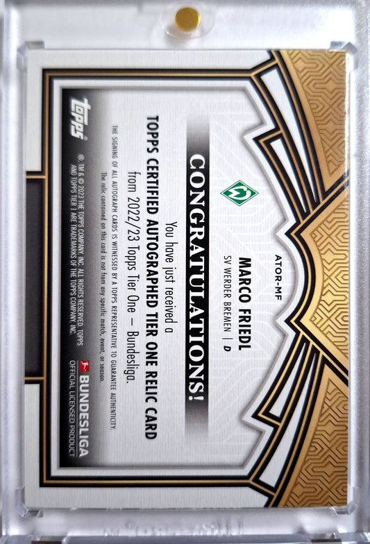 2022-23 Topps Tier One Bundesliga Autograph Relic Marco Friedl Auto Jersey 06/10 Werder Bremen