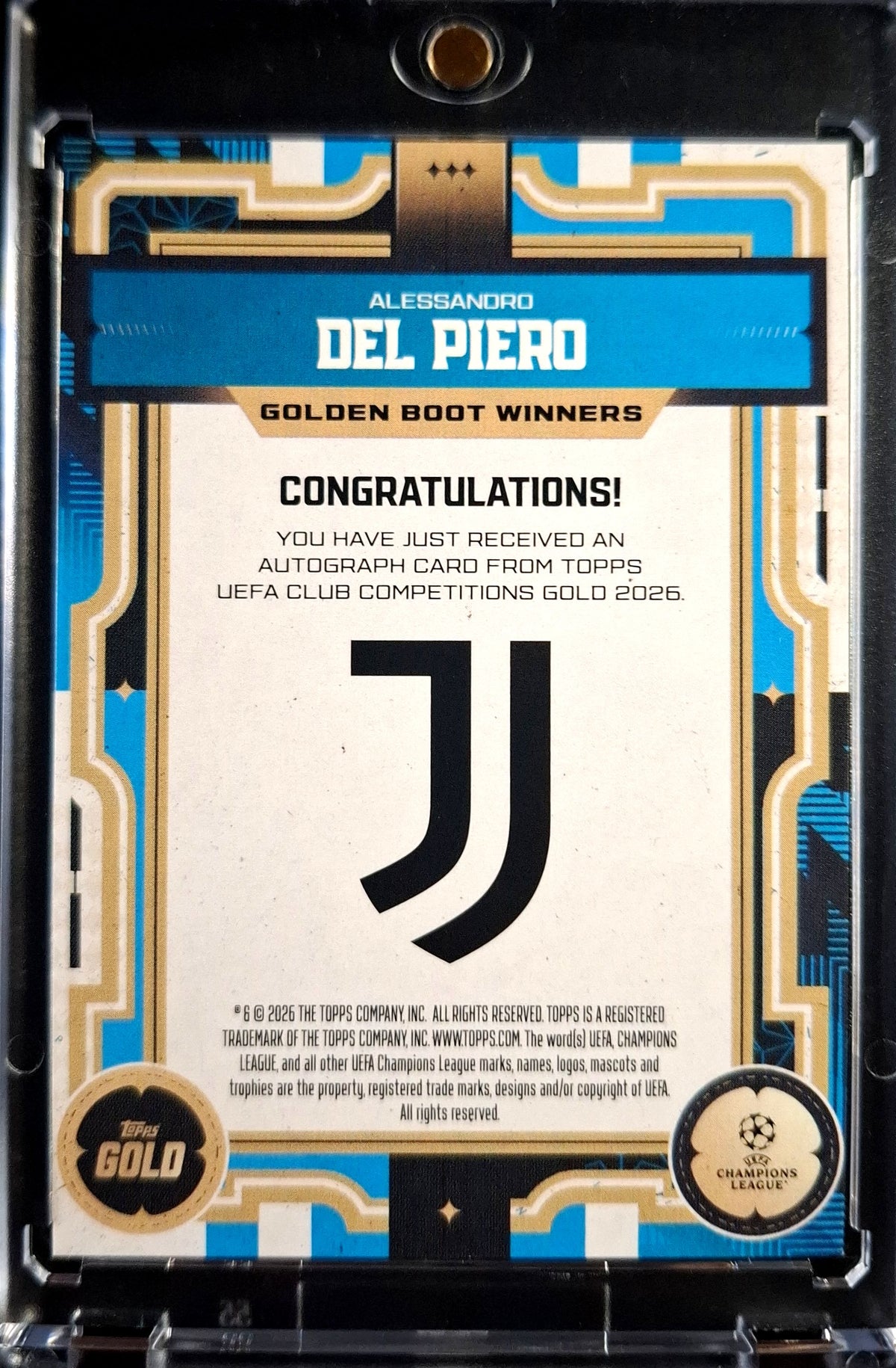 2025-26 Panini Topps Gold Golden Boot Winners Autograph Alessandro Del Piero Auto 23/99 Juventus Turin