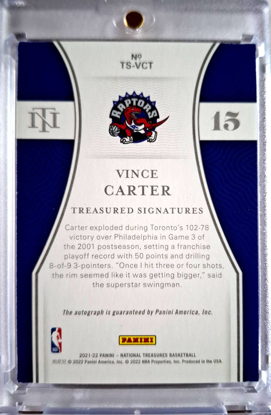 2021-22 Panini National Treasures Treasured Signatures Vince Carter Auto 18/25 Toronto Raptors