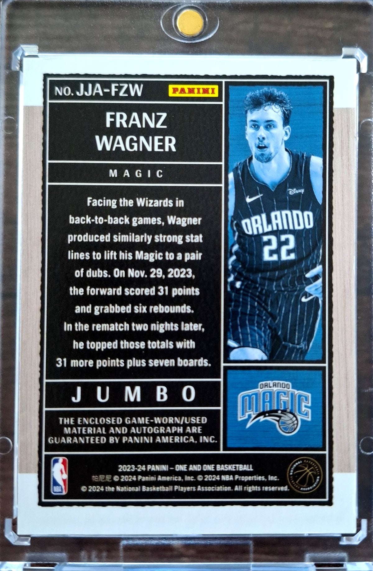 2023-24 Panini One and One Jersey Autograph Franz Wagner Auto 76/99 Orlando Magic