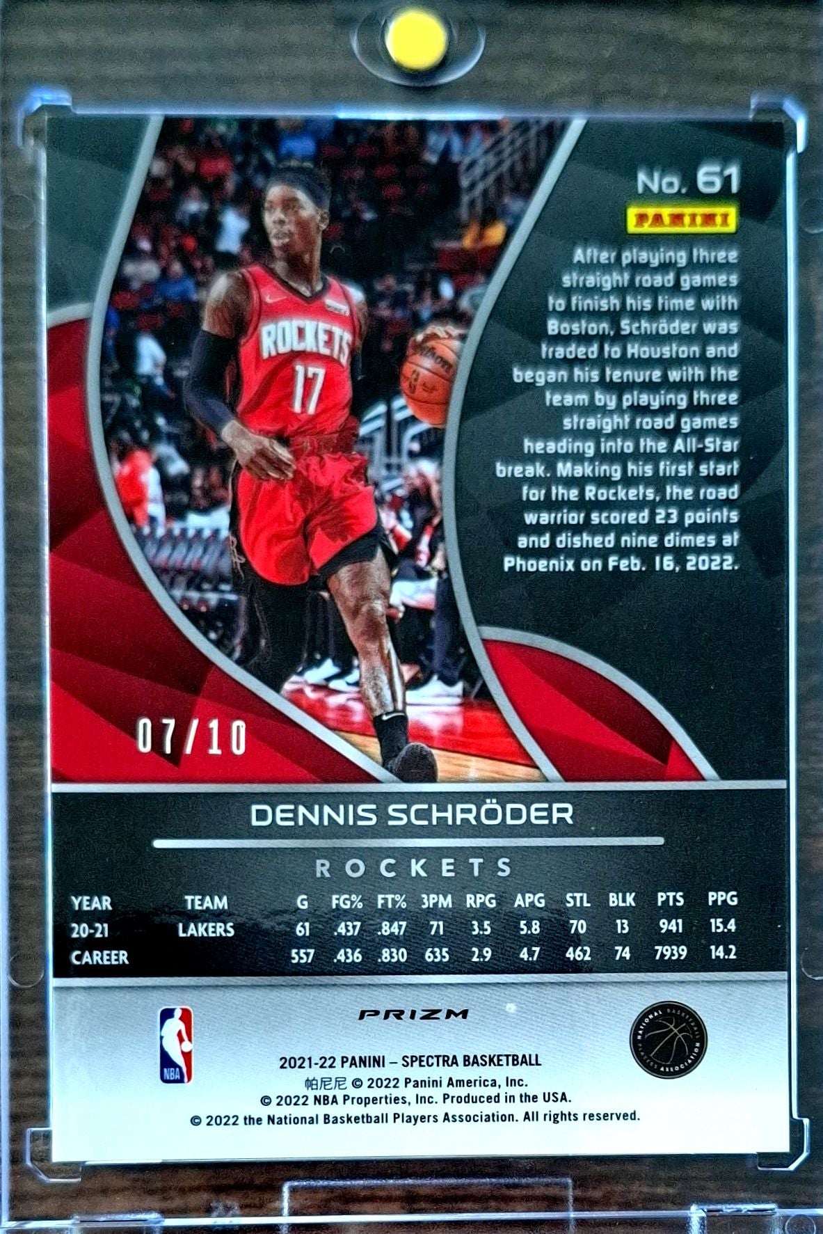2021-22 Panini Spectra Gold Prizm 07/10 Dennis Schröder Houston Rockets