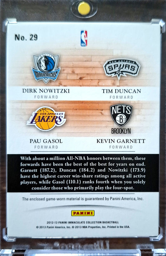 2012-13 Panini Immaculate Dirk Nowitzki Tim Duncan Pau Gasol Kevin Garnett Game Worn Quad Patch Jersey 44/50