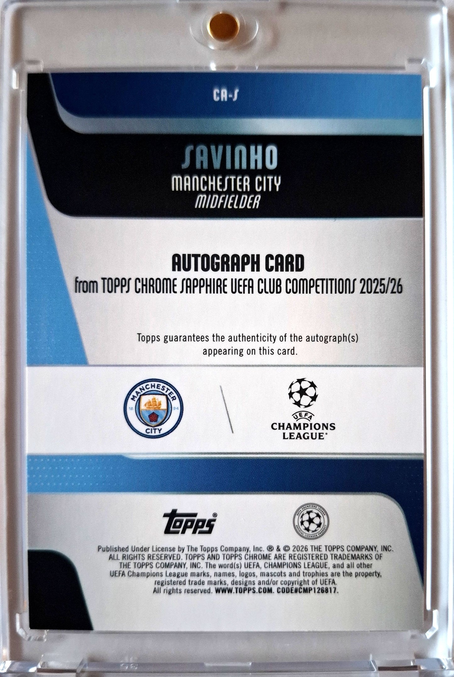 2025-56 Topps Chrome Sapphire UCC Orange Savinho Auto 21/25 Manchester City