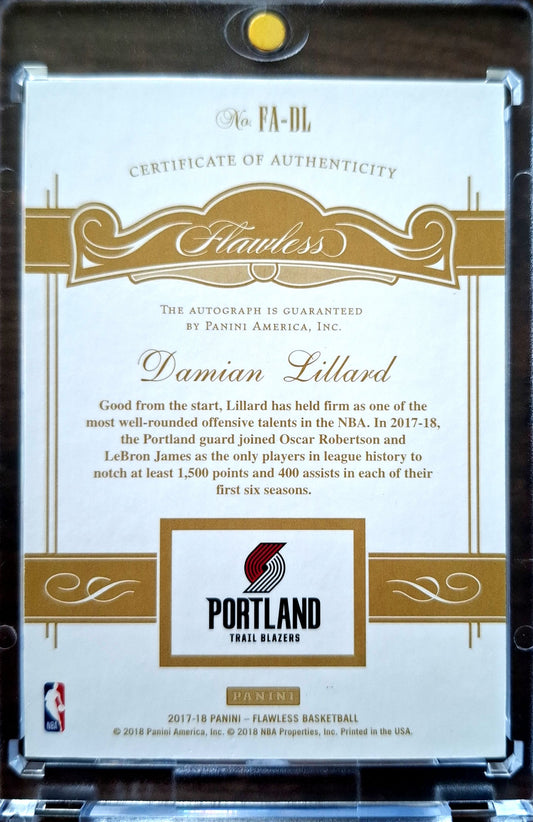 2017-18 Panini Flawless Autographs Damian Lillard Auto Gold 06/10 Portland Trail Blazers