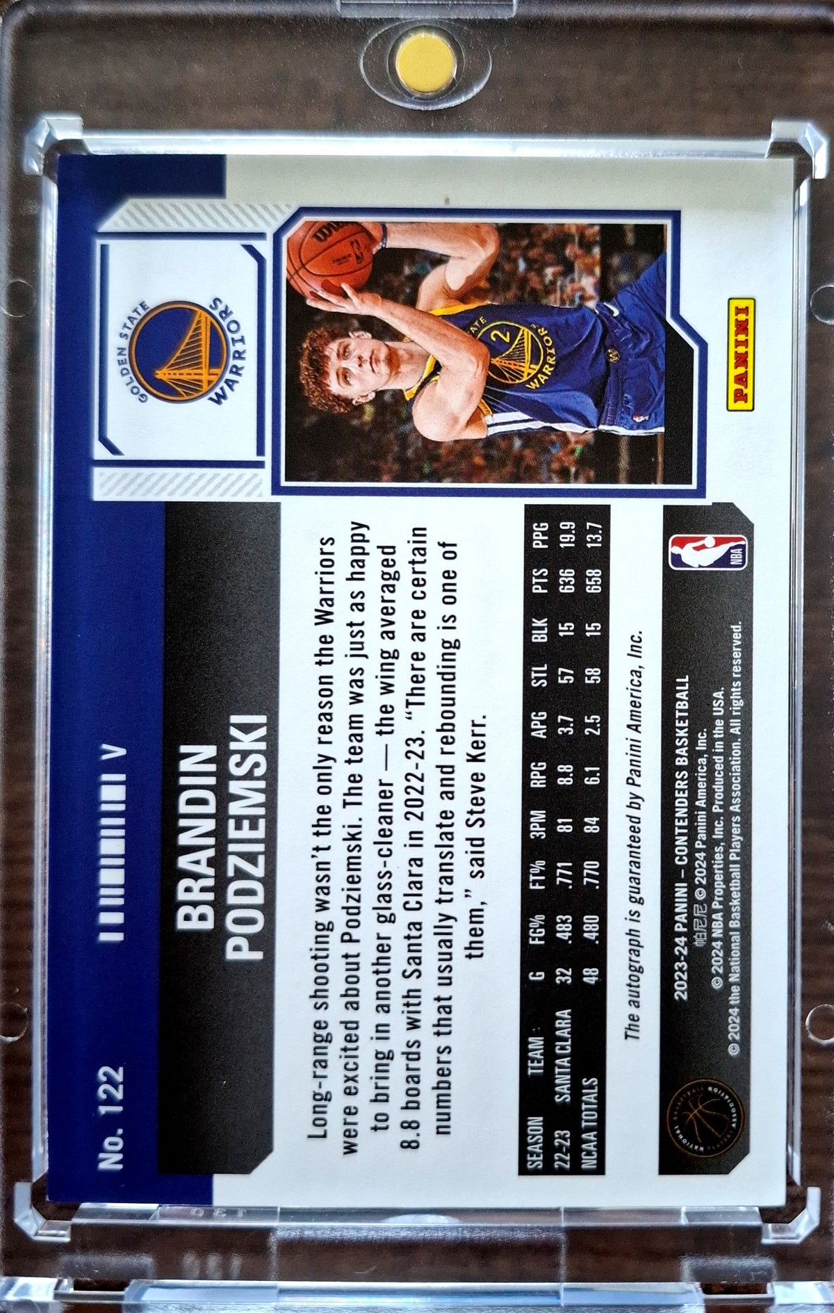 2023-24 Panini Contenders Playoff Ticket Brandin Podziemski RC Rookie Auto 17/99 Golden State Warriors