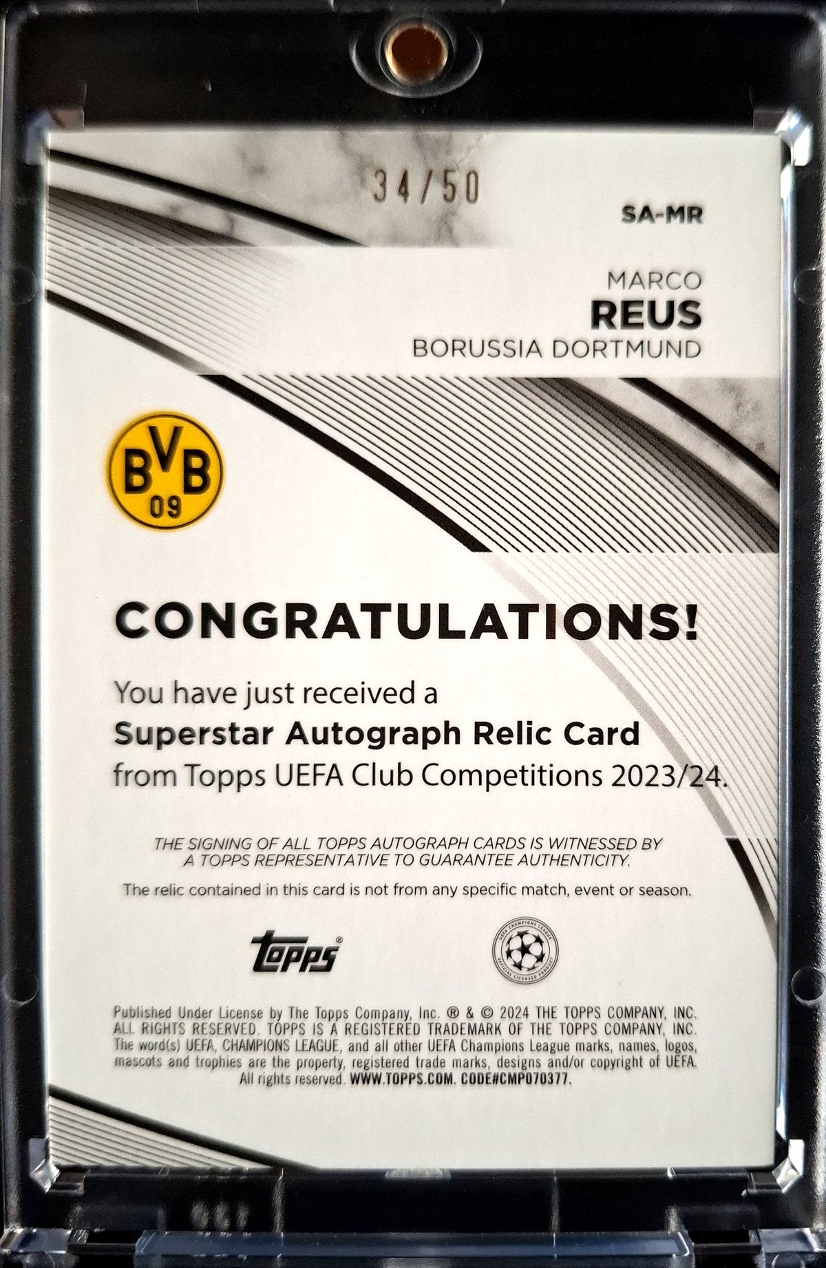 2023-24 Topps UCC Superstar Autograph Relic Card Marco Reus Auto jersey 34/50 Borussia Dortmund