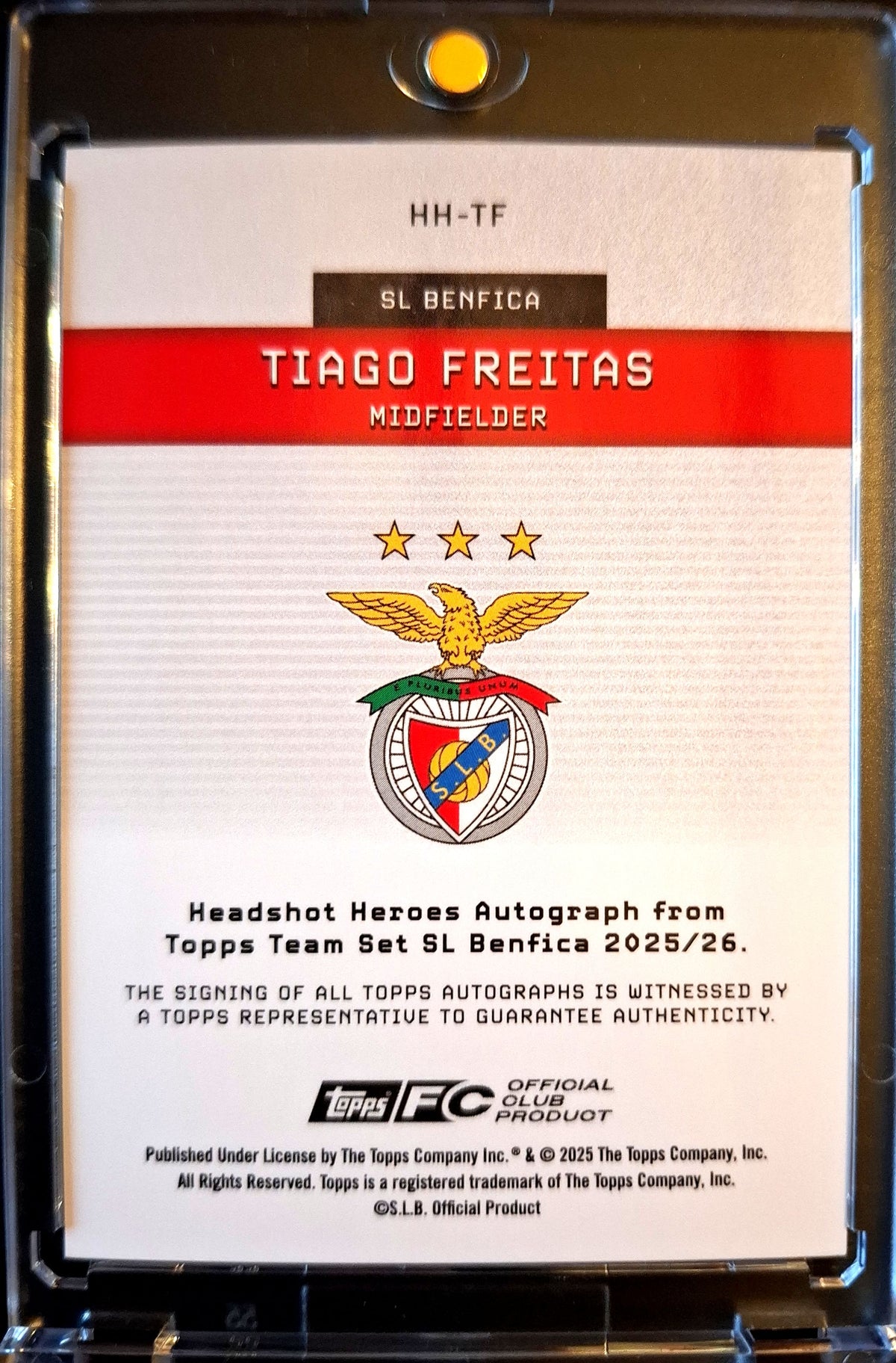 2025-26 Topps Team Set SL Benfica Headshot Heroes Autograph Tiago Freitas RC Rookie Auto 05/15 Lissabon