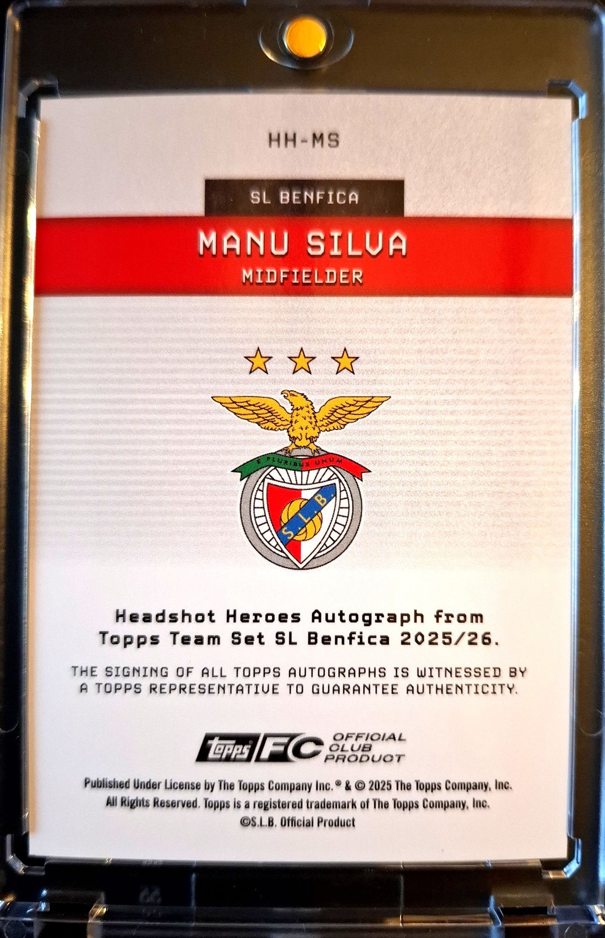 2025-26 Topps Team Set SL Benfica Headshot Heroes Autograph Manu Silva RC Rookie Auto 37/50 Lissabon