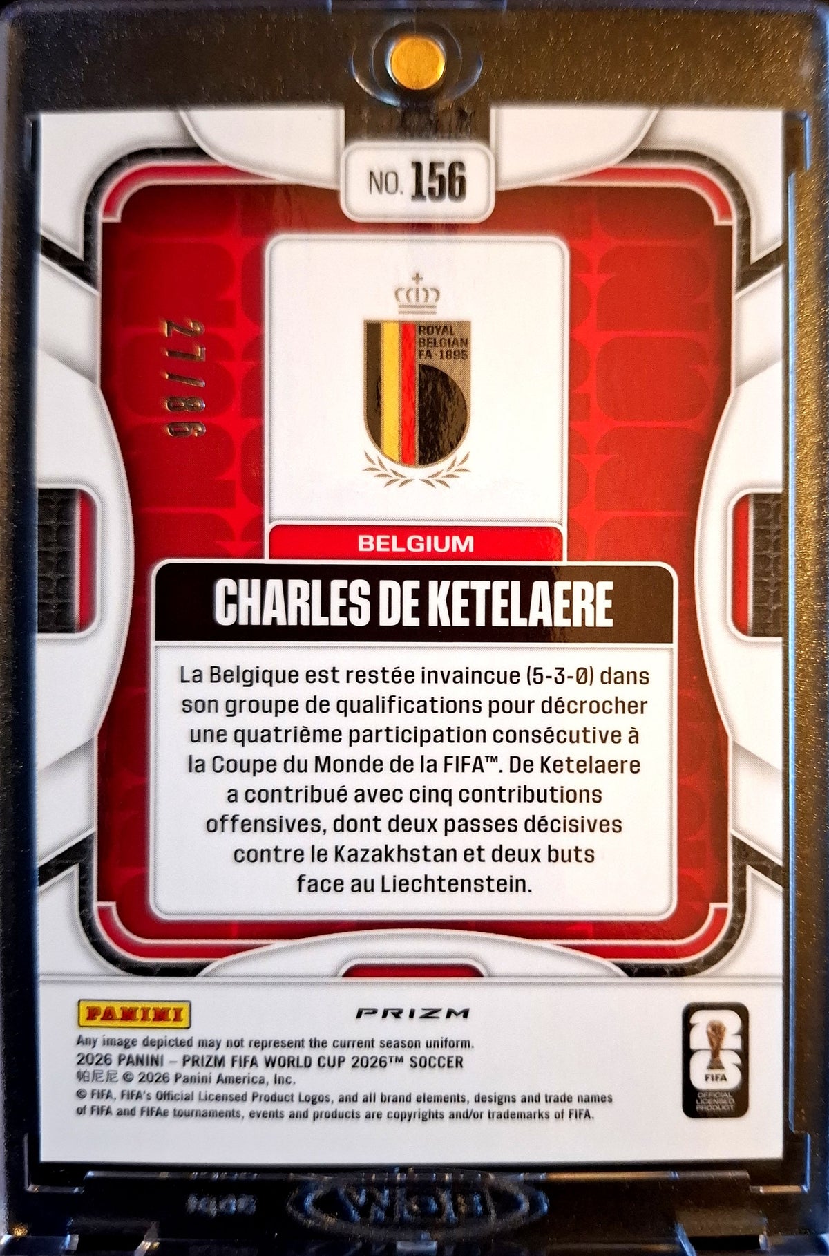 2026 Panini Prizm FIFA World Cuo Charles De Ketelaere Maple Leaf 27/86 Belgien