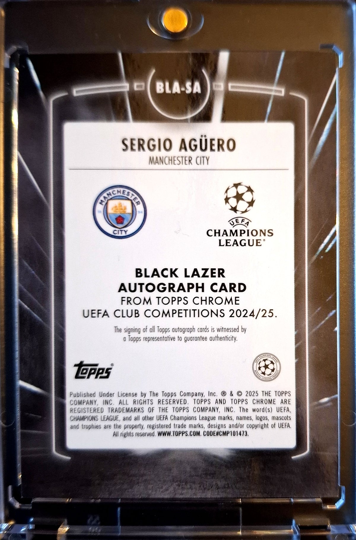 2024-25 Topps Chrome UCCC Black Lazer Sergio Aguero Auto 30/50 Manchester City