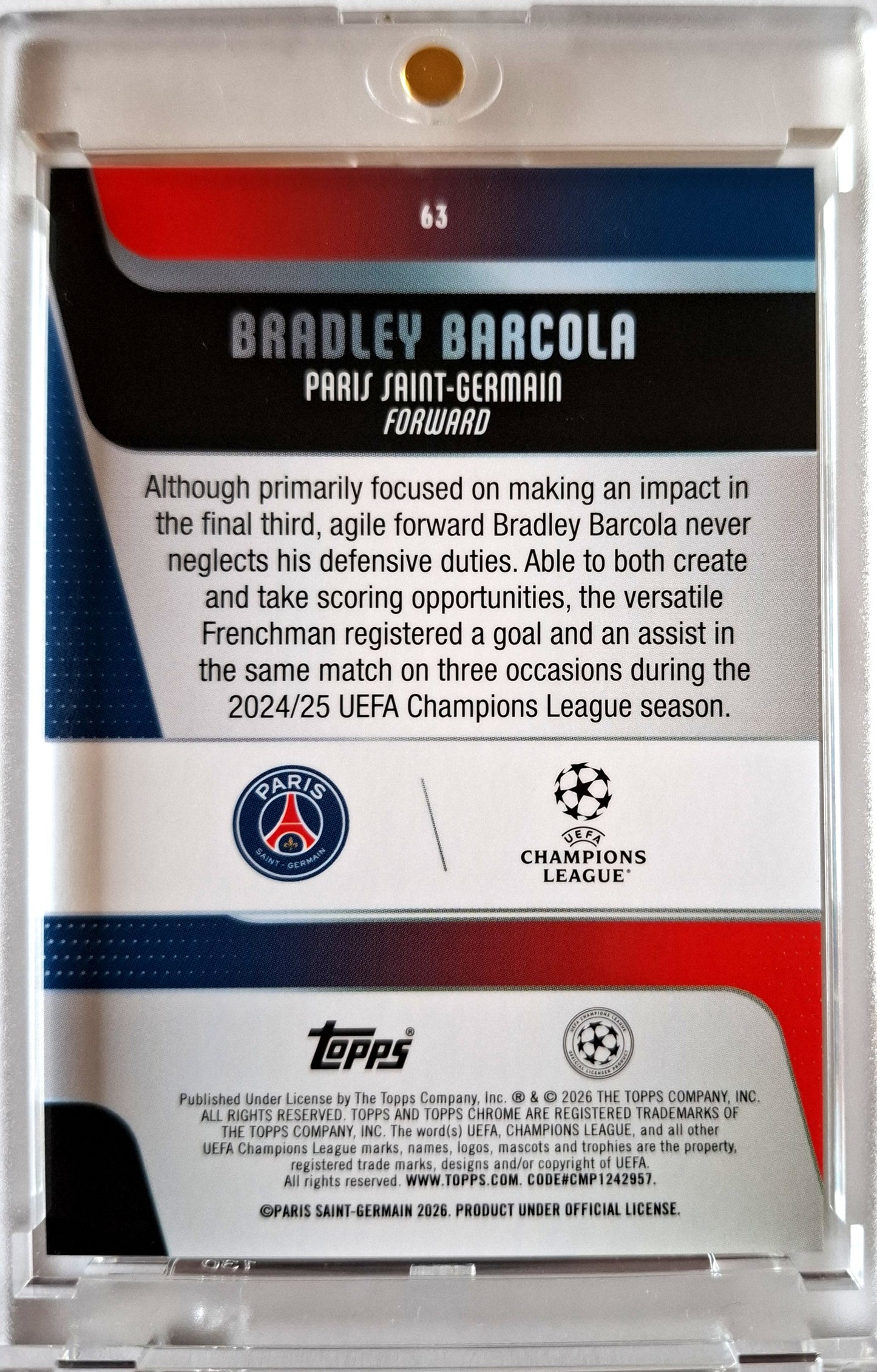 2025-26 Topps Chrome UCC Green Geometric Refractor Bradley Barcola 32/99 PSG Paris St. Germain
