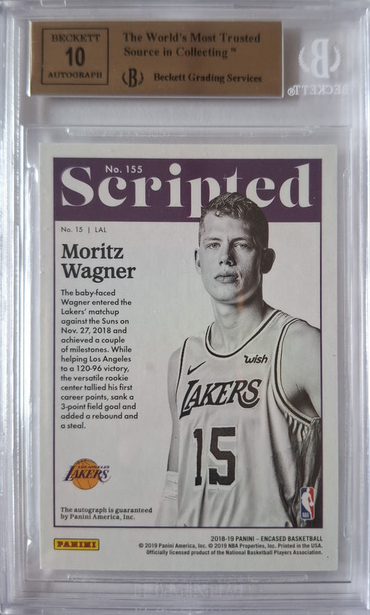 2018-19 Panini Encased Moritz Wagner Scripted Signatures Rookie Auto 44/75 BGS 9.5 / Auto 10 Los Angeles Lakers