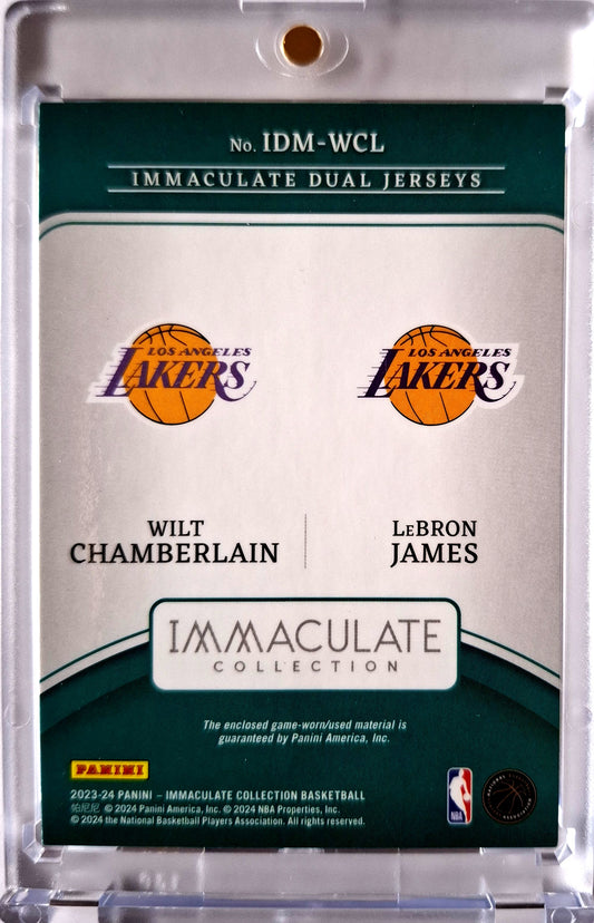 2023-24 Panini Immaculate Dual Jerseys Wilt Chamberlain / Lebron James 96/99 Game Worn Los Angeles Lakers