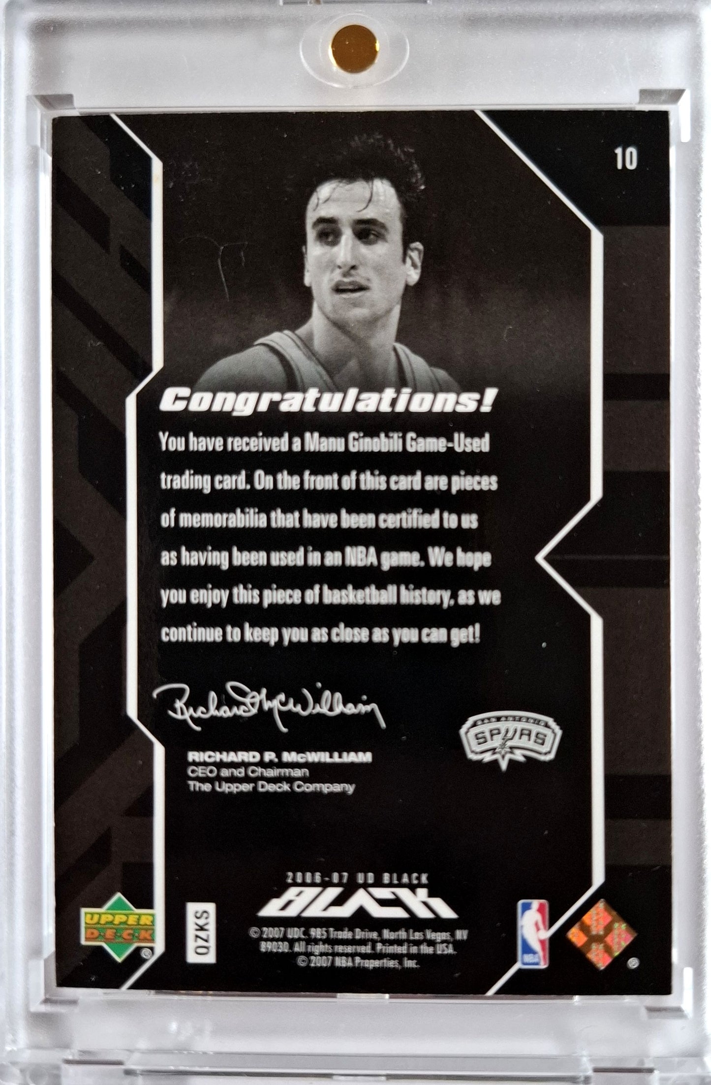 2006-07 Uper Deck UD Black Manu Ginobili Game Worn Jersey 21/99 San Antonio Spurs