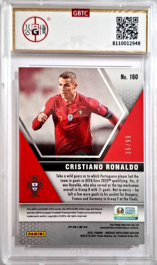 2021 Panini Mosaic Euro Blue Prizm Cristiano Ronaldo 36/99 GBTC 9 Mint Portugal