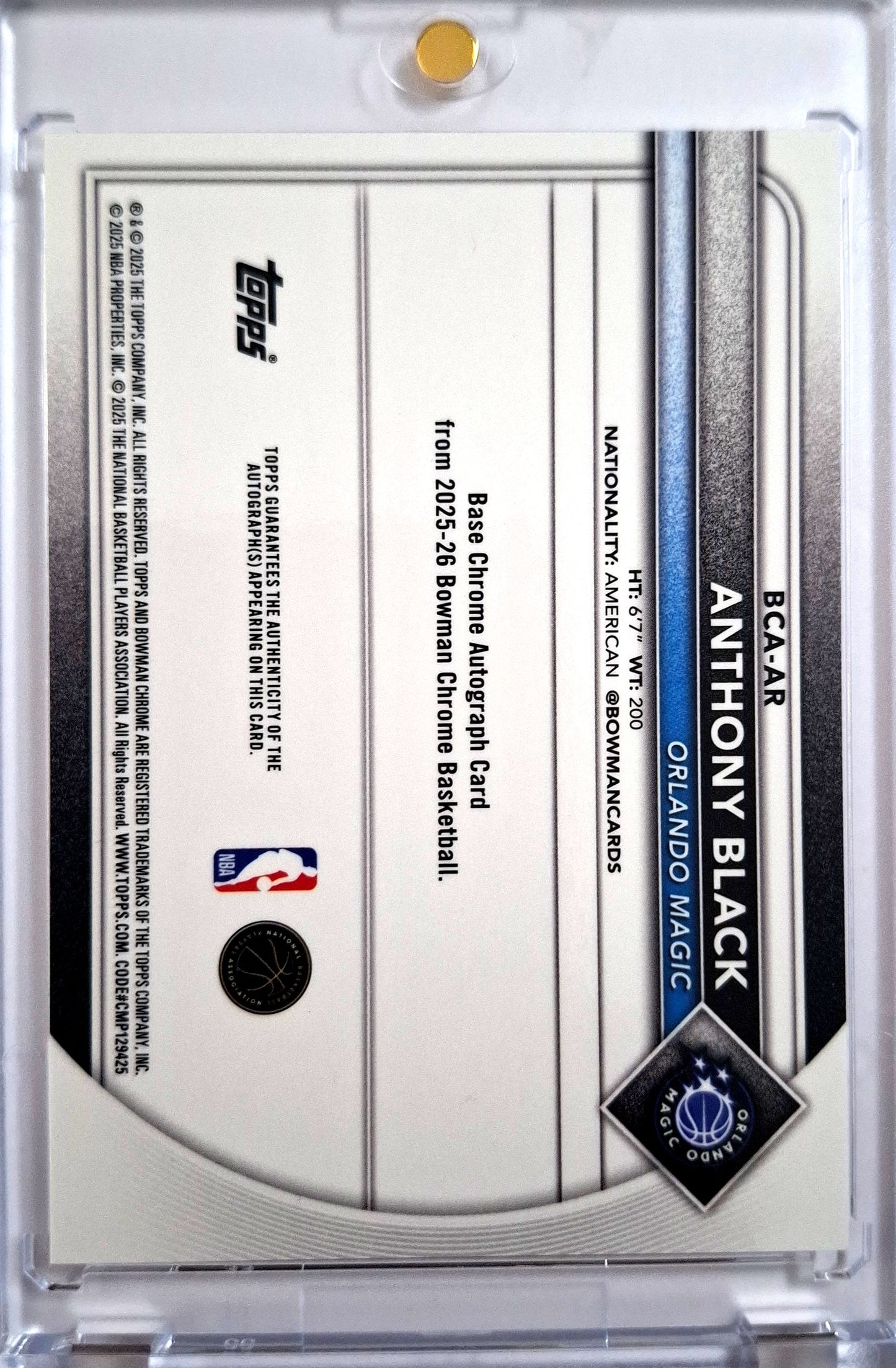 2025-26 Topps Bowman Chrome Autograph Anthony Black Auto SP Orlando Magic