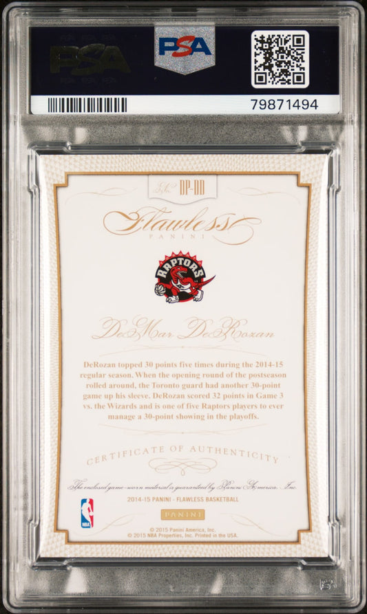 2014-15 Panini Flawless Dual Patch DeMar DeRozan /15 PSA 9 Game Worn Toronto Raptors POP 1