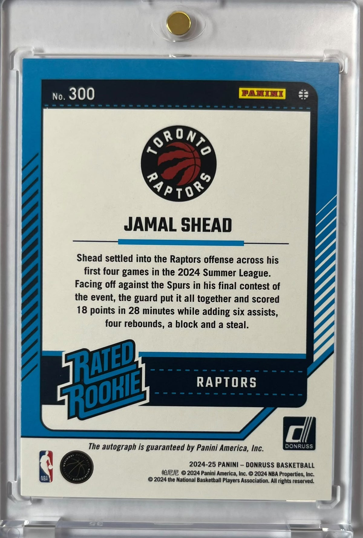 2024-25 Panini Donruss Rated Rookie Mojo Jamal Shead RC Auto Toronto Raptors