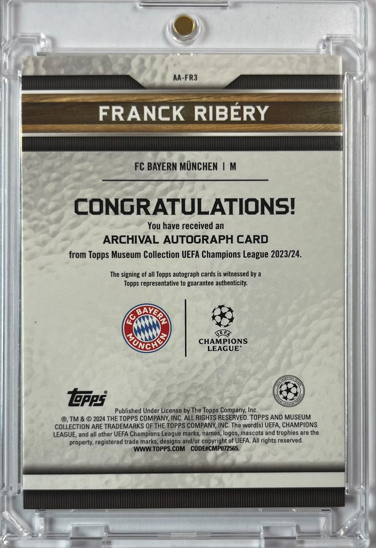 2023-24 Topps Museum Collection UCC Archival Auto Ruby V3 Franck Ribery 15/25 FC Bayern München