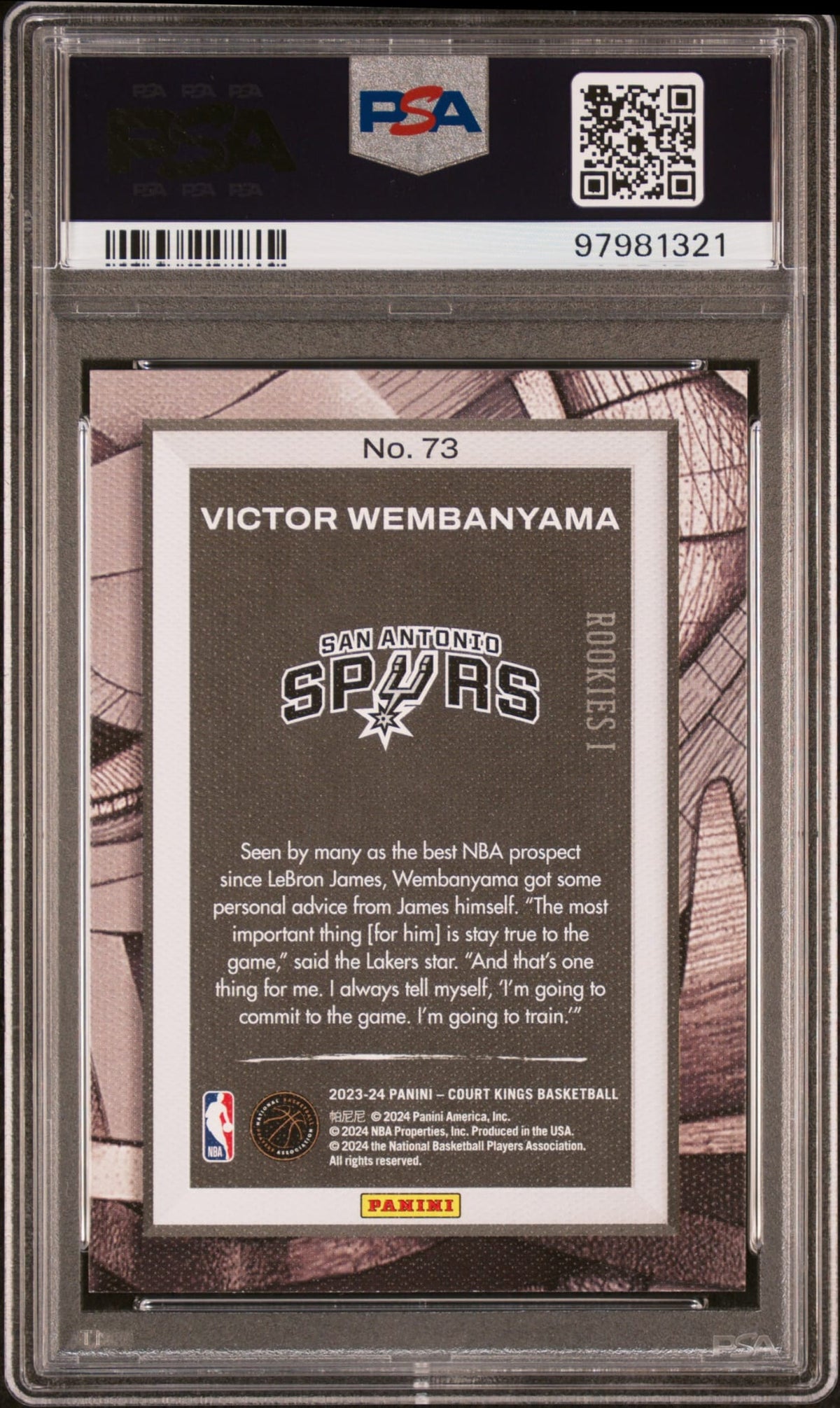 2023-24 Panini Court Kings Rookies Level I Victor Wembanyama RC PSA 10 GEM MINT San Antonio Spurs