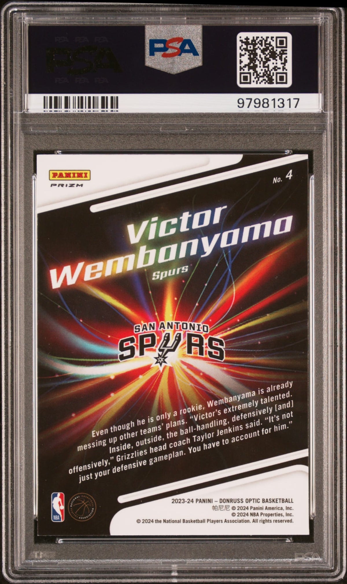2023-24 Panini Donruss Optic Lights Out Holo Victor Wembanyama RC Rookie PSA 10 GEM MINT San Antonio Spurs