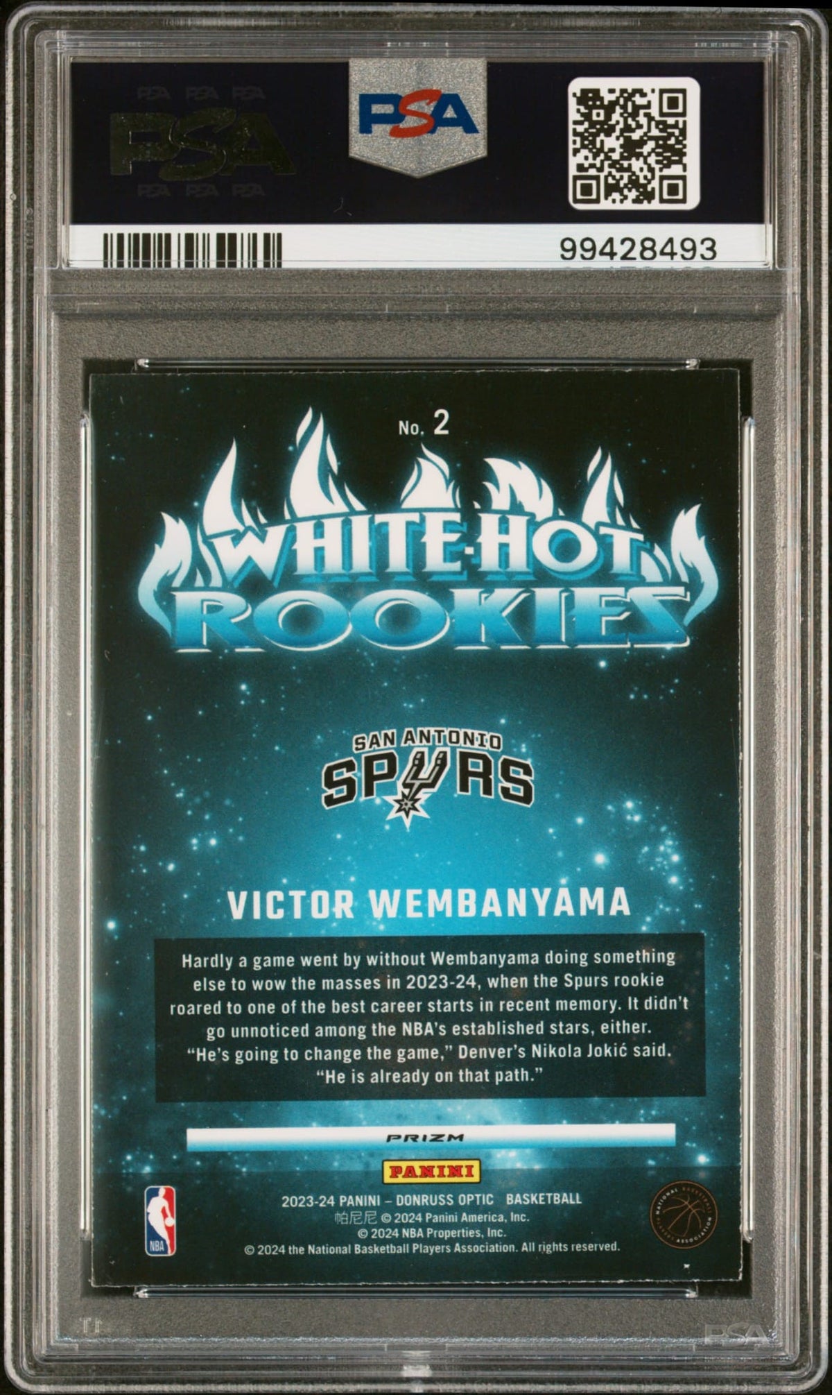2023-24 Panini Donruss Optic White Hot Rookie Victor Wembanyama RC PSA 8 San Antonio Spurs