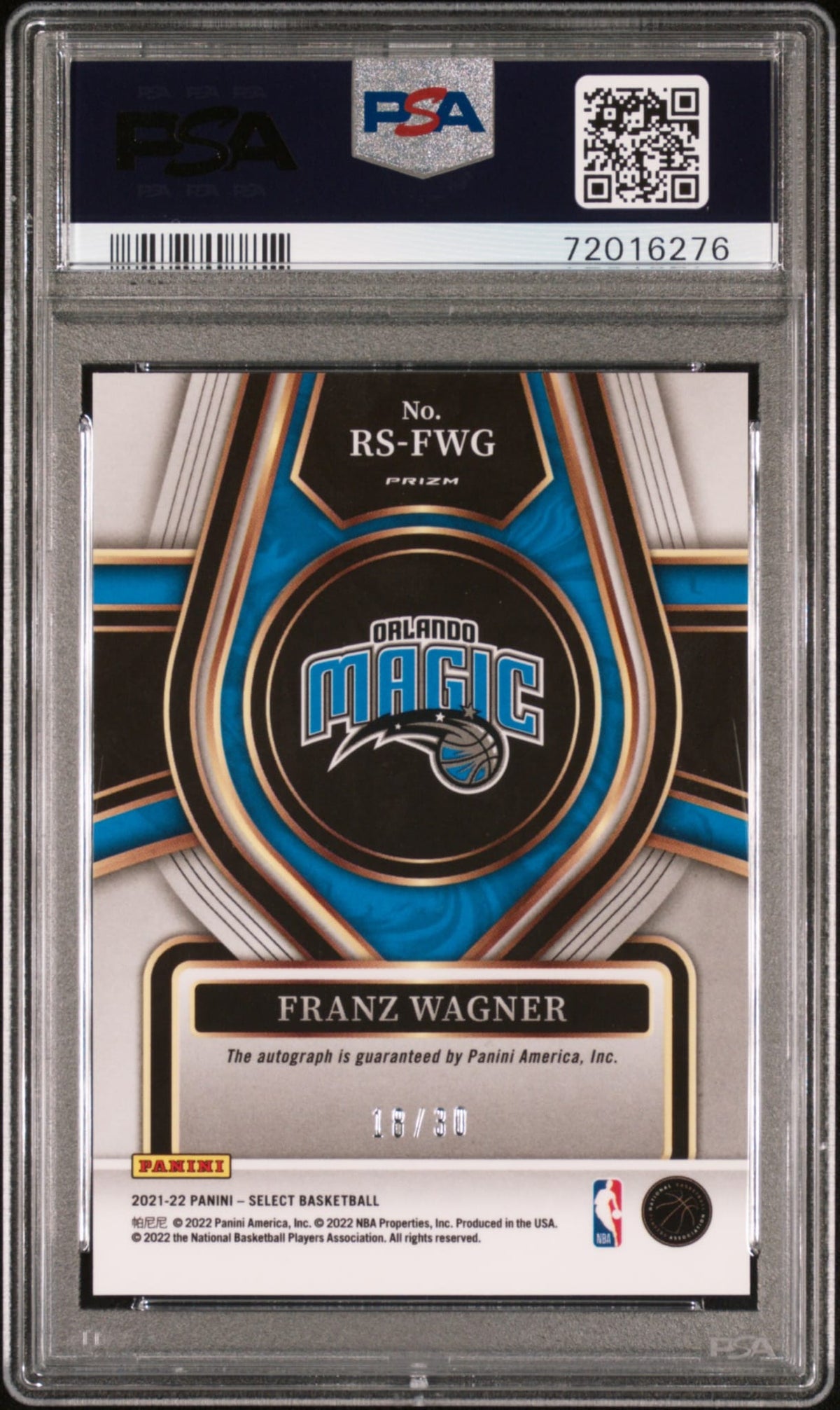 2021-22 Panini Select Rookie Signatures Neon Orange Pulsar Franz Wagner RC Auto 18/30 Orlando Magic