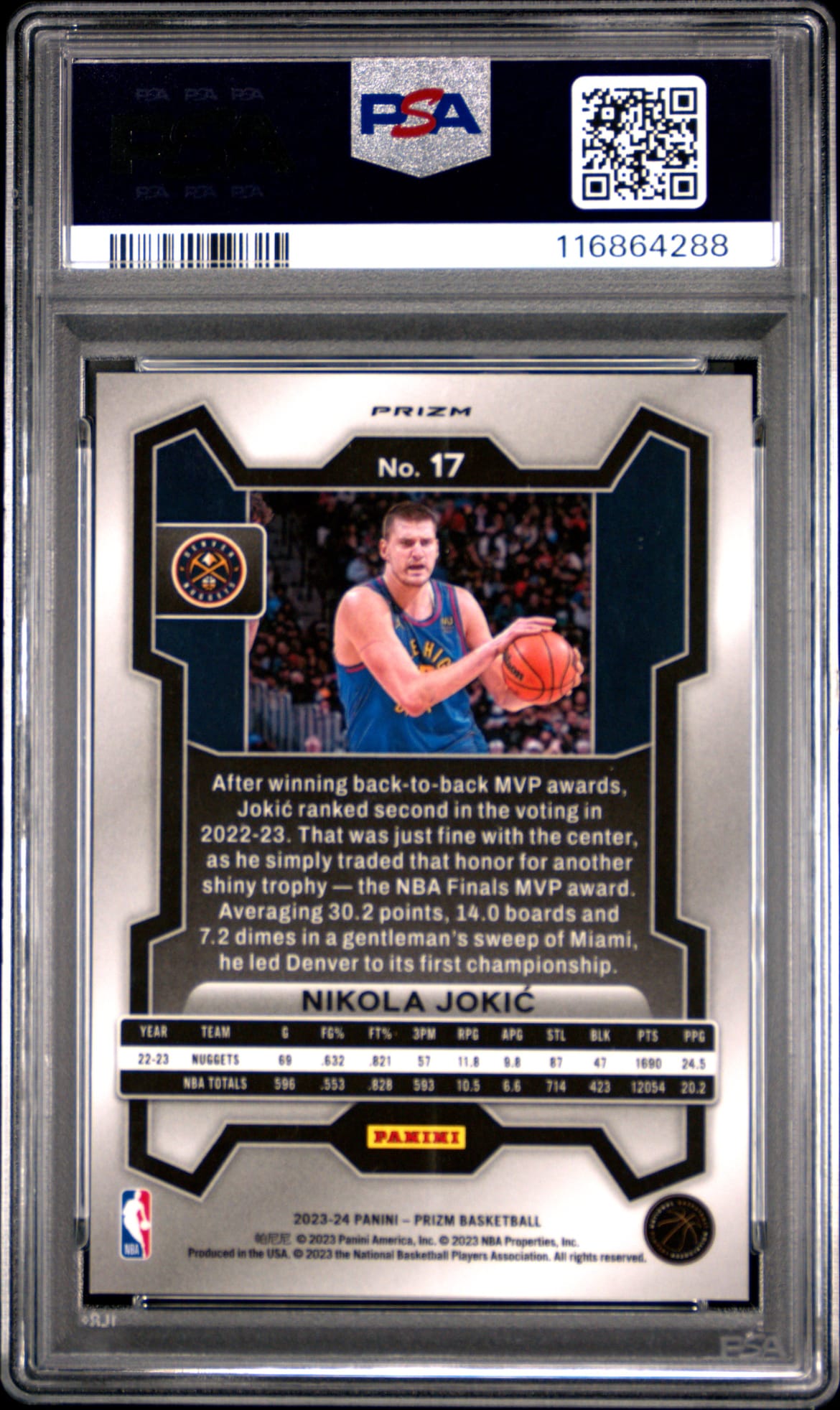 2023-24 Panini Prizm White Sparkle Prizm Nikola Jokic SSP PSA 10 Denver Nuggets