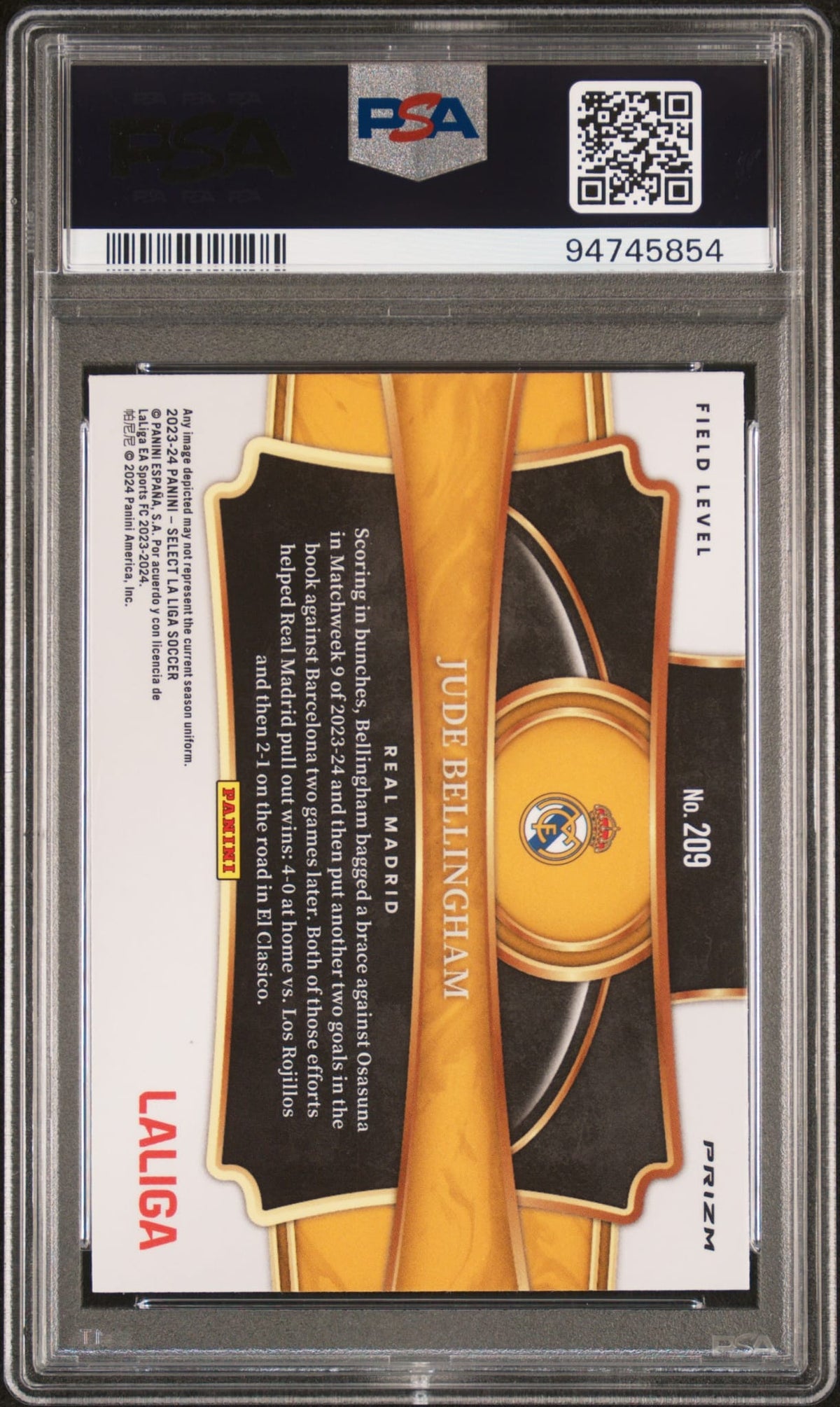 2023-24 Panini Select La Liga Silver Prizm Jude Bellingham PSA 10 Real Madrid POP5