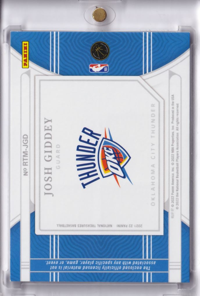 2021-22 Panini National Treasures RC Rookie Jumbo Jersey Josh Giddey /99