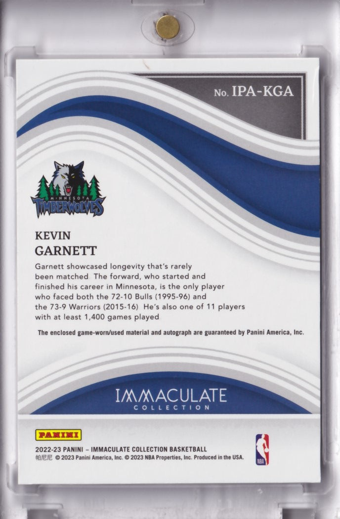 2022-23 Panini Immaculate Collection Kevin Garnett Patch Auto 01/10 Minnesota Timberwolves