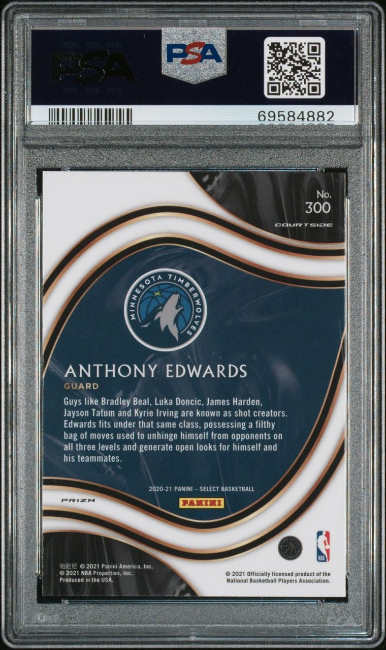 2020-21 Panini Select Courtside Blue White Purple Cracked Ice Prizm Anthony Edwards RC Rookie PSA 9 Minnesota Timberwolves