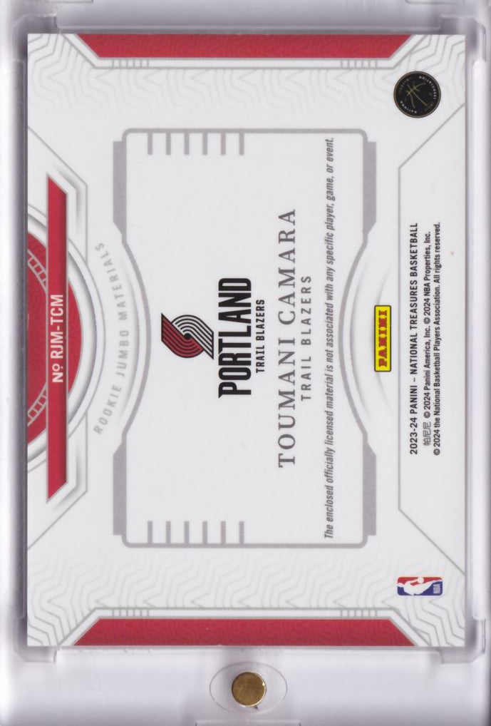 2023-24 NBA Panini National Treasures Rookie Jumbo Materials Patch Toumani Camara /25