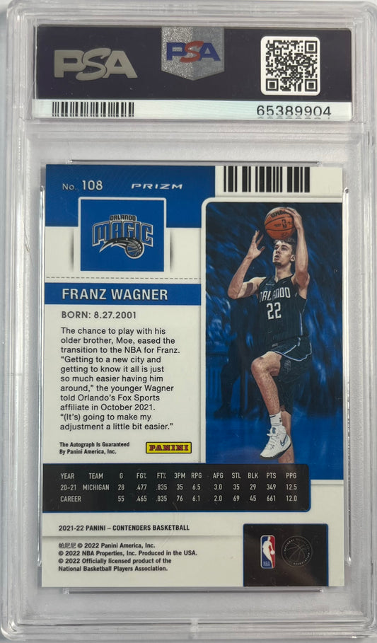 2021-22 Panini Contenders Rookie Auto Premium Edition Franz Wagner PSA 9 Orlando Magic