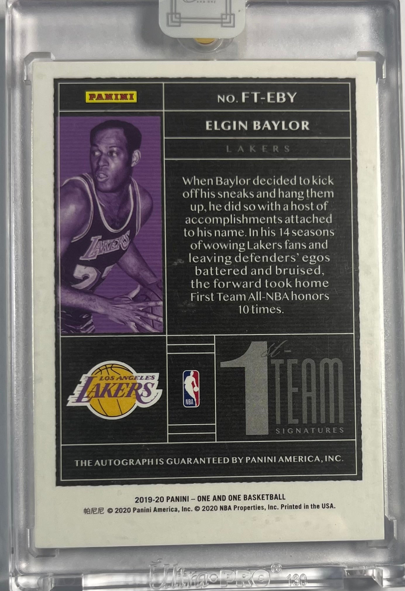 2019-20 Panini One and One On Card Auto Elgin Baylor 23/35 Los Angeles Lakers