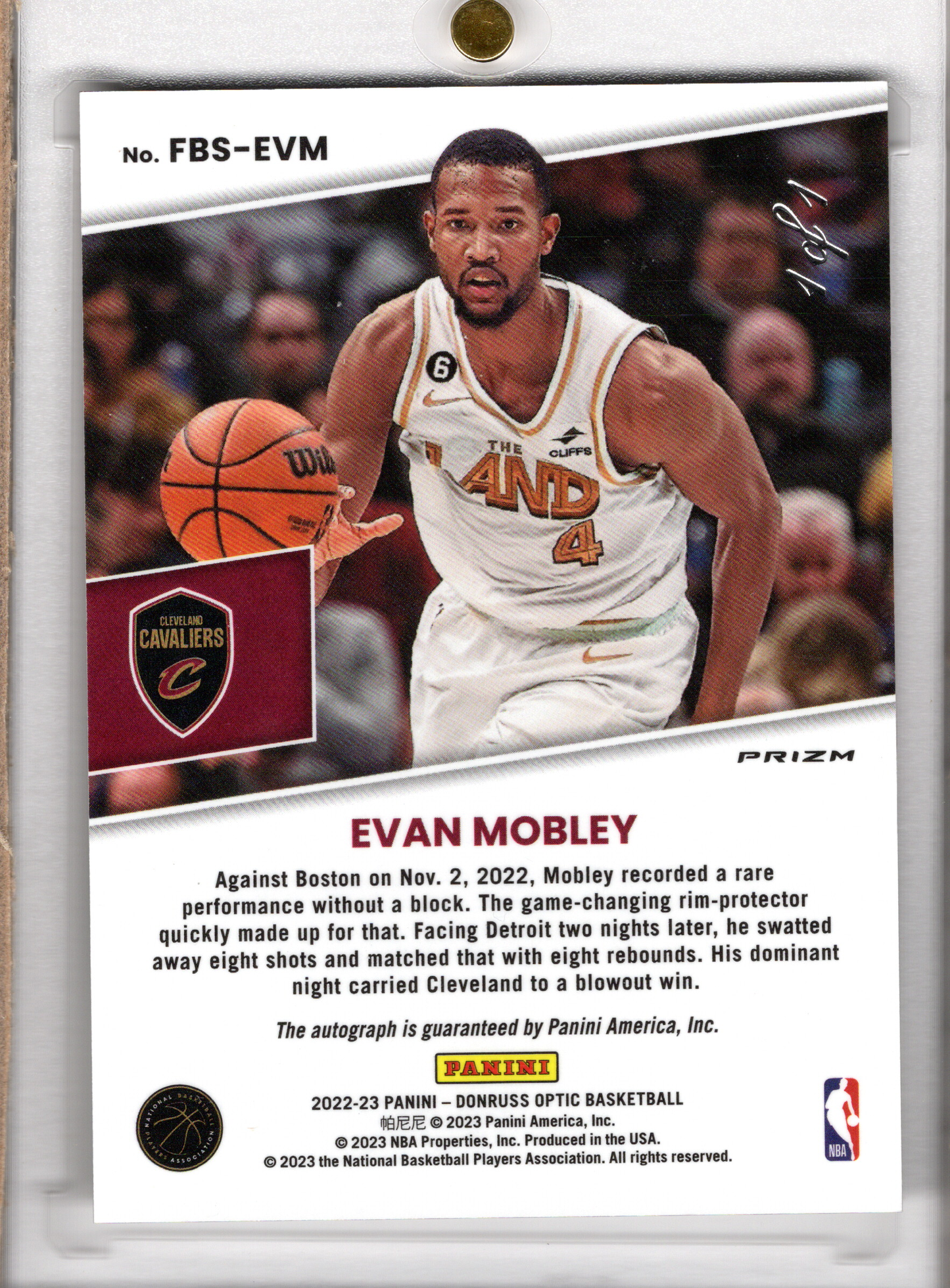 2022-23 NBA Panini Donruss Optic Fast Break Auto Autograph Black Evan Mobley 1/1 One of One Cavs