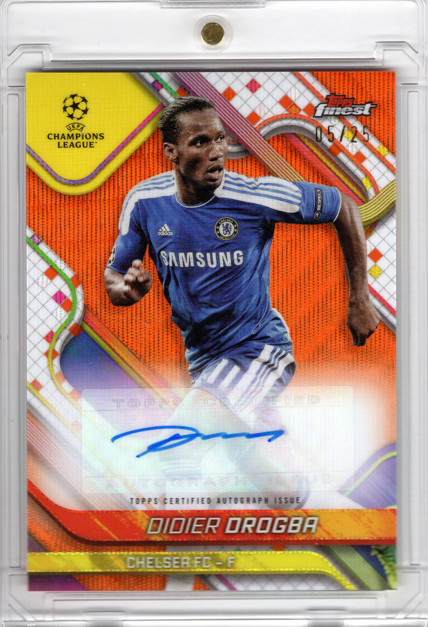 2024-25 Topps Finest UCC Orange Wave Auto Didier Drogba /25 Chelsea FC