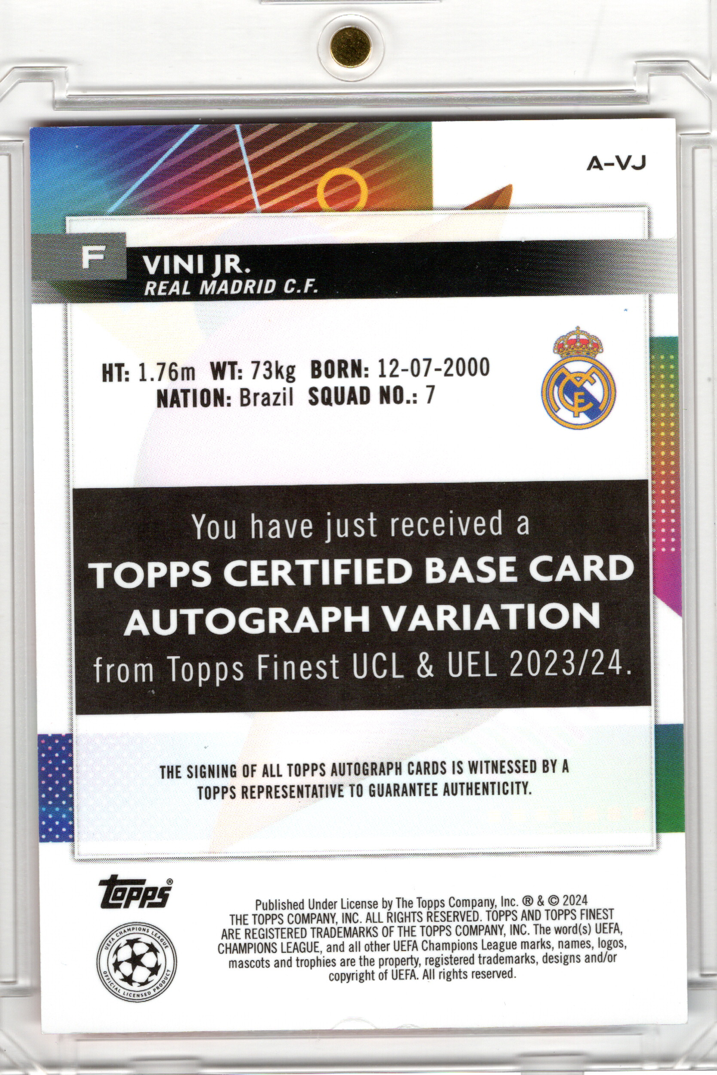2023-24 Topps Finest UCC Orange Wave Auto Vini Jr. /25 Real Madrid