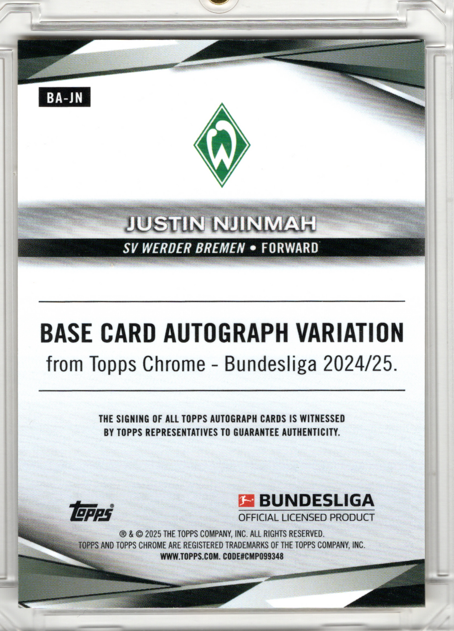 2024-25 Topps Chrome Bundesliga Gold Lava Auto Justin Njinmah /50 Werder Bremen