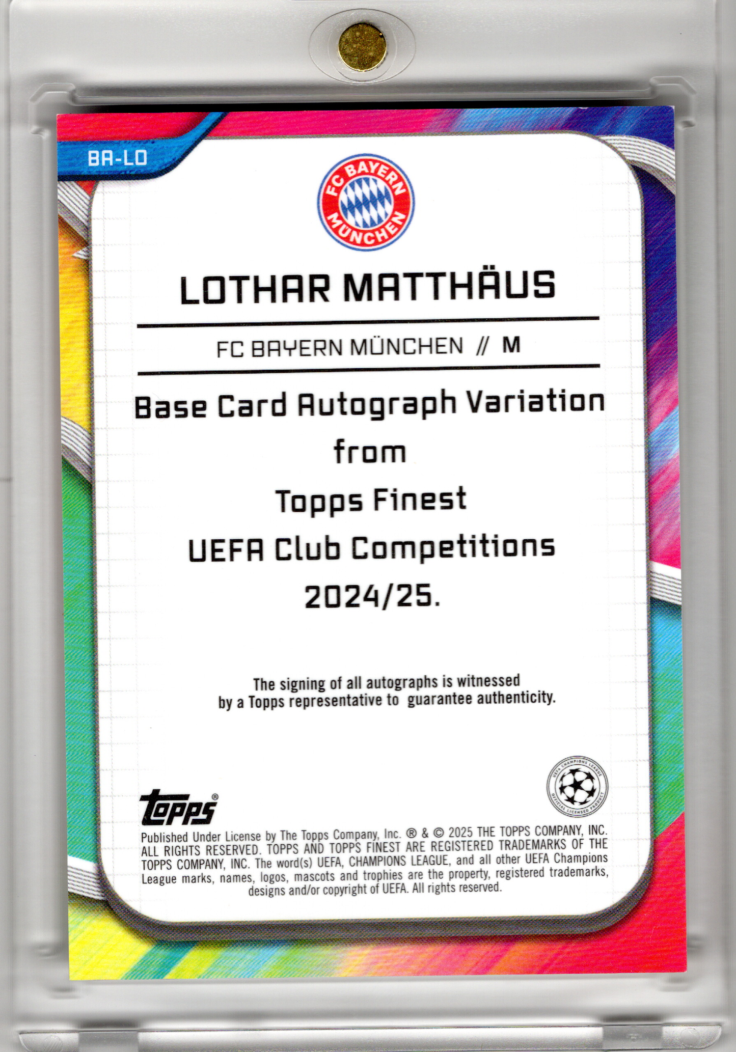 2024-25 Topps Finest UCC Orange Refractor Auto Lothar Matthäus /25 FC Bayern München